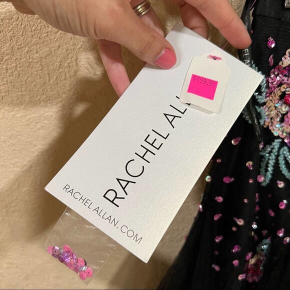 Rachel Allan 7511 floral black tulle high neckline two piece prom dress NEW 0 - Picture 10 of 12